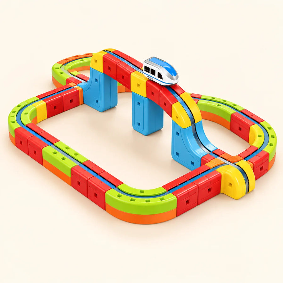 Set Explorador de 68 piezas: pista magnética con subida y tren eléctrico
